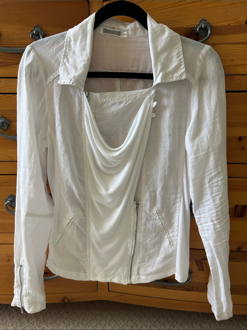 Monoreno White Draped Asymmetrical Zip Jacket